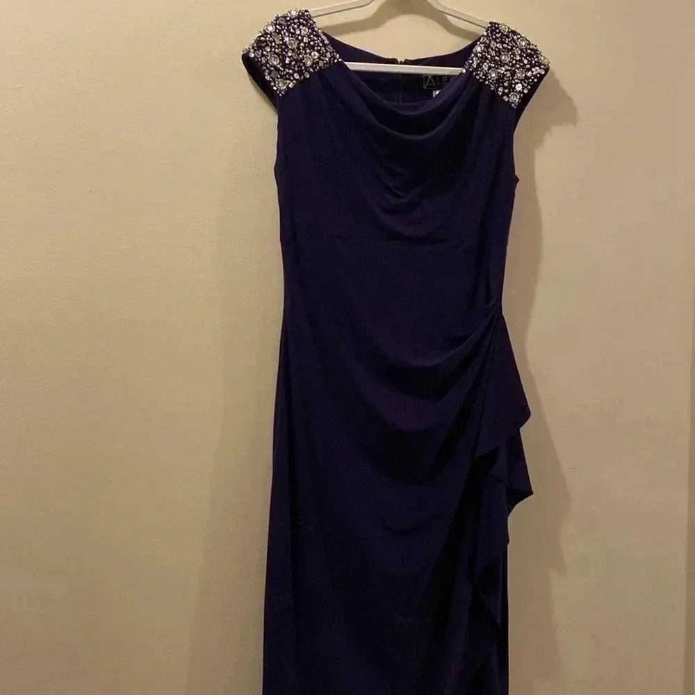Alex Evenings dress - purple sheath dress with bejeweled cap sleeve size 10